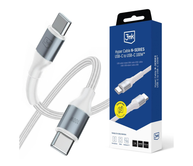 3mk Hyper Cable N-SERIES C to C 1m PD 3.0 QC 3.0 20V/5A 100W Whi - 1507927 - zdjęcie